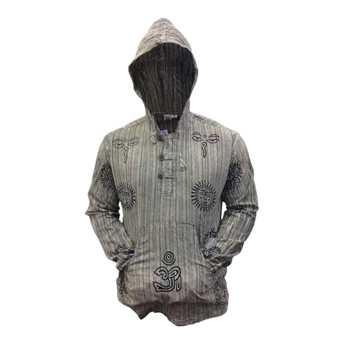 Shopoholic Fashion Mens Handmade Stonewashed Boho Hooded Shirt | Wooden Buttons & Front Pocket, Ethical Cotton Festival Shirt2