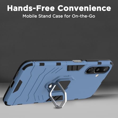Image of Pikkme Back Cover for Samsung Galaxy M16 5G | 360 Protection Case | Ring Holder Stand D5 Tough Armor Bumper Case (Blue)