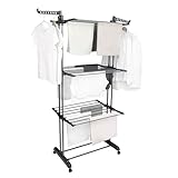 BARGAIN FACTORY Airer Clothes Drying Rack,4-Tier Grey Foldable Clothes Hanger Adjustable Large Stainless Steel Garment Laundry Racks for Indoor Outdoor with Foldable Wings