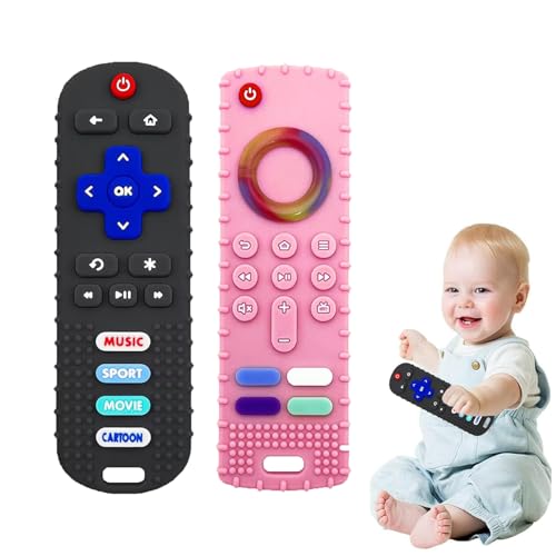 Image of ERSIHUA 2-Pack Baby Teething Toys-TV Remote Control Shape Silicone Infants Teething Toys for Babies 0-18 Months,BPA-Free (Black+Pink)