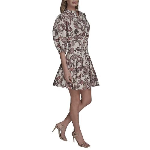 BCBG Women's Short Puff Sleeve Faux Collar Cotton Fit & Flare Mini Dress3