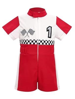 OMEWEE Body de manga corta para bebé y niño con diseño de piloto de carreras, para el primer segundo cumpleaños, mameluco a cuadros con cremallera para sesión de fotos, Rojo-uno, 9-12 meses | Ya disponible en tu tienda friki favorita! En mundofriki.es!