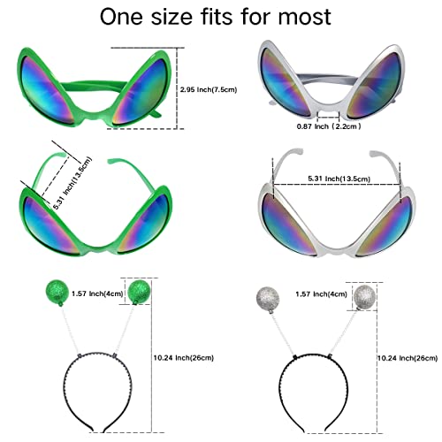 Poptrend 2 Pairs Alien Headband And Glasses, Alien Sunglasses, Glitter Green Silver Headband Boppers Antenna Headband Set, Alien Costume Party Favors Accessories For Adults And Kids (Green+Silver) #TOP1