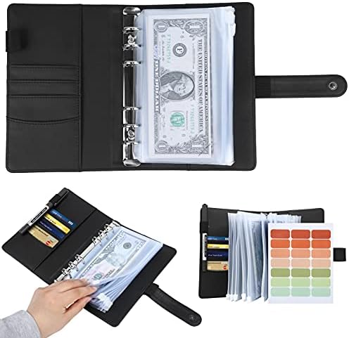 Newtion Black A6 Binder and 12 Transparent PVC Envelopes, Budget Binder with Cash Envelopes for Budgeting, Mini Binder Pockets Money Budget Envelopes Wallet, Small Binder Budget Planner Cash Binder