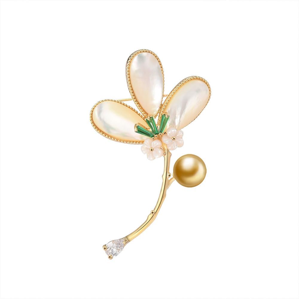 NONNYL Elegant South Sea Golden Pearl Brooch Pins Costume Jewelry For Women Fashion Christmas Gifts Wife Mom Girlfriend, Anniversary Birthday Fine Jewelry Gifts for Her NO2261