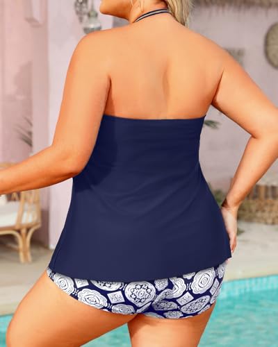 Image of Daci Plus Size Bandeau Tankini Swimsuit for Women 2 Piece Halter Swim Top with Shorts Tummy Control Bathing Suits