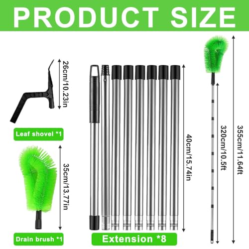 Rppiup 2 in 1 Gutter Cleaning Tools, 10.5 Feet Telescopic Gutter Cleaner with 8 Poles 1 Scraper & Brushes, Extendable Gutter Cleaning Pole from Ground to Easily Clear Roof Leaves Debris Hanging Light - Image 2