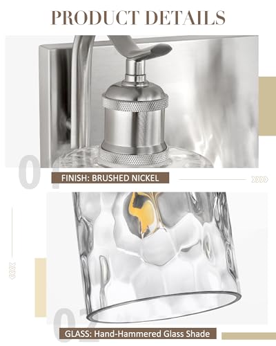 Image of Bathroom Vanity Light Fixtures Over Mirror 5-Light Hammered Glass Wall Mounted Modern Brushed Nickel - VL01BNH-5