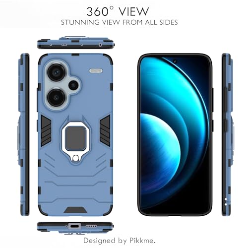 Image of Pikkme Redmi Note 13 Pro Plus 5G Back Cover | D5 Tough Armor Bumper | 360 Protection Case | Ring Holder Stand Case for Redmi Note 13 Pro Plus 5G (Blue)