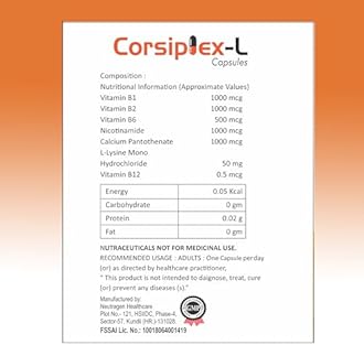 Knoll Healthcare Corsiplex-L Vitamin B-Complex with Vitamin B12 L-Lysine Capsules Vitamin B1, B2m B6m Nicotinamide (30 Caps (Pack of 2))