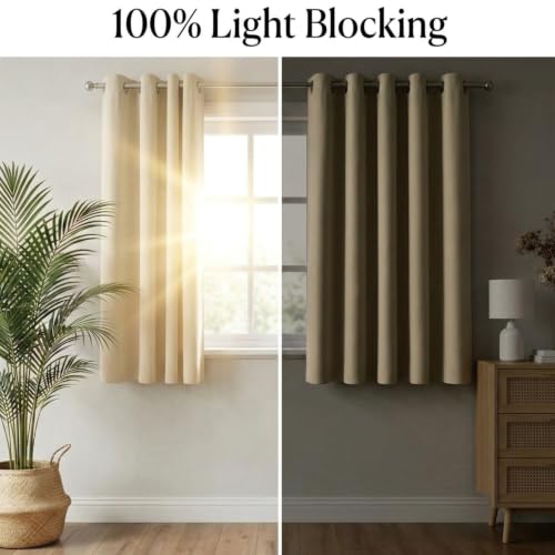 Image of Blackout Window Curtains, 100% Room Darkening | 5 Feet |Set of 2| Faux Silk Drapes| Thermal Insulated & Noise Reducing for Living Room and Bedroom|115cmx150cm, Color- Cream