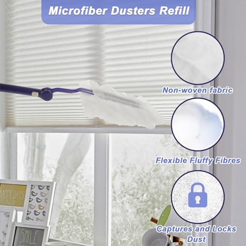 Image of ABuff 100 PCS Disposable Duster Refills Compatible with Swiffer Duster, Replacement Thickened Duster Refills & 2 Handle, Heavy Duty Multi Surface Dusters Refill for Home, Office, Blinds, Ceiling Fans