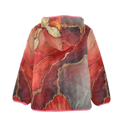 GuoChe Marble Red Neutral Girls Sherpa Jacket With Hood2