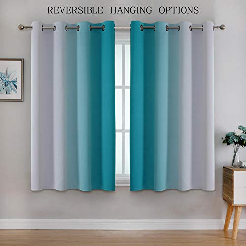 Image of G2000 Blackout Curtains & Drapes for Bedroom Living Room 63 Inch Length Turquoise and Greyish White Room Darkening Window Treatments Ombre Thermal Insulated Light Blocking Grommet Backdrop 2 Panels