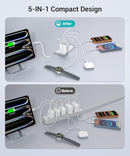 Image of 2026 Updated 40W Retractable Charger,4Port Travel Essentials Multiport,5-in-1 PD Wall Charger Block Plug+2.6ft Type C Cables, Fast Phone Charging Foldable Brick for iPhone 17 /16 /15 Pro Max,Galaxy