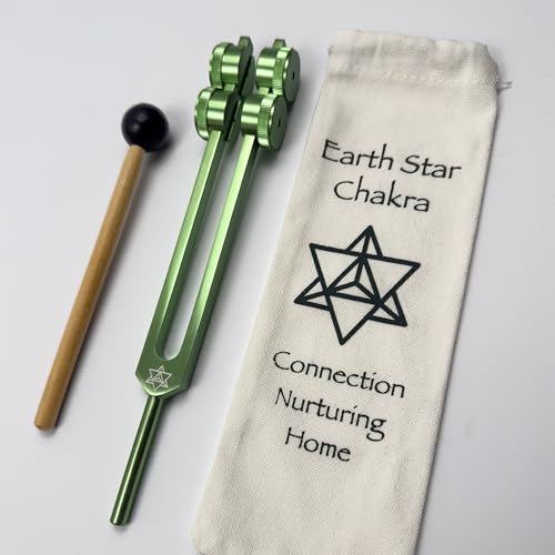 Earth Star 68.05 Hz Weighted Tuning Fork (9th) Carry Bag and Striker - Sound Healing and Enhanced Biofield Harmonization - Earth Vibration, Grounding - Green Color