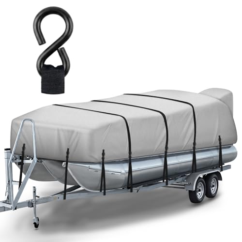 Pontoon Boat Cover Adjustable Metal Hook 19-21 ft with Motor Cover,Gray by Caminor - Used condition - US$121.90