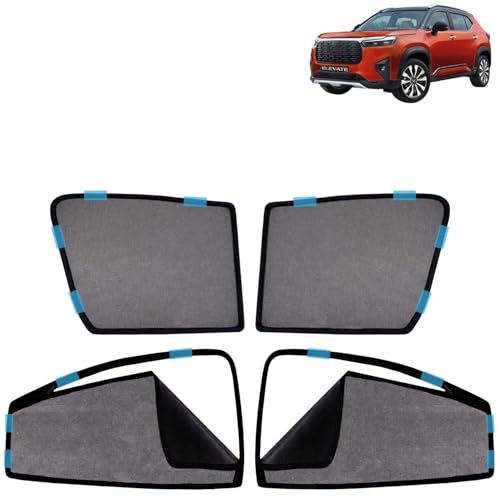 Image of KINGSWAY Car Sun Shade Curtains Only Compatible with Honda Elevate (2023 Onwards) | Front Window in Half Cut and Rear in Zipper (Magnetic) | UV & Heat Protection | Pack of 4 Pcs