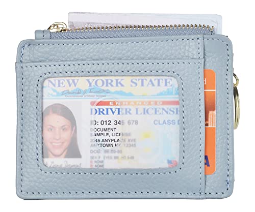 Image of Womens Slim RFID Credit Card Holder Mini Front Pocket Wallet Coin Purse Keychain (Lichee Light Blue)