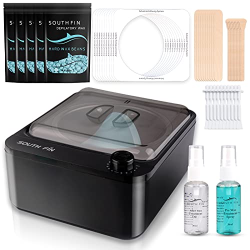 Hair Removal Waxing Kit, Include Non-stick Wax Warmer, 3.5 OZ Hard Wax Beads pack of 5, 20 Waxing Sticks, 10 Nose Wax Applicators, Pre &After care gel for Unisex Adults and Teenagers