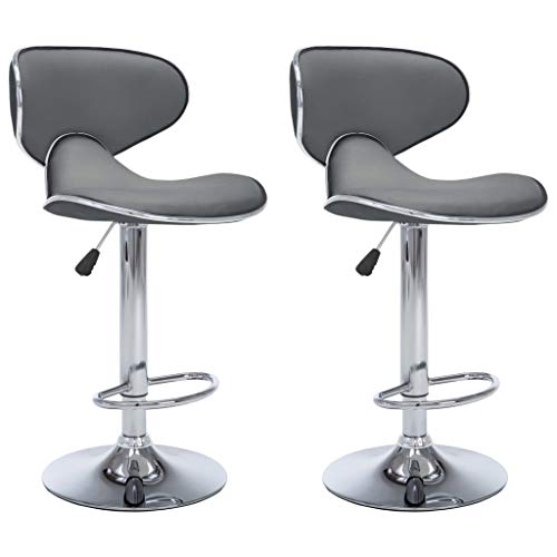 vidaXL Lot de 2 Tabourets de Bar, Chaise de Pub, Siège de Bistrot, Meuble de Salle à Manger Cuisine Salon Maison Intérieur, Gris Similicuir