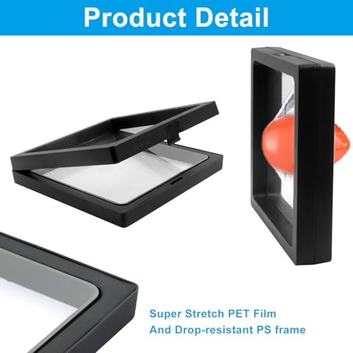 Marvexi 6Pcs 3D Floating Display Case, 4.3x4.3Inch Clear Film Jewelry Storage Box 3D Floating Coin Display Stand for Coin Fossils Rocks/Collectors(with Base)