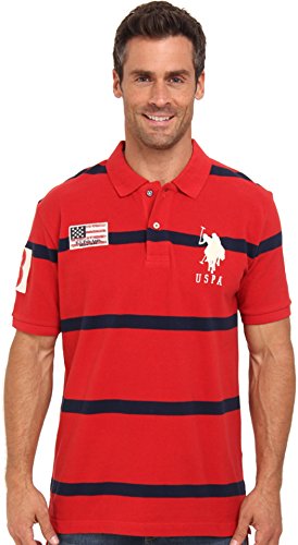 U.S. Polo Assn. Men's Stripe Short Sleeve Pique Polo Shirt with Big Pony Logo