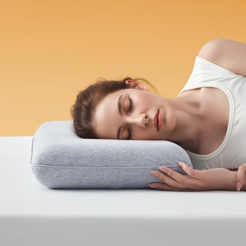 Sonive Almohada de espuma viscoelástica de 70 x 36 x 8 cm, almohada con funda de algodón, almohada cervical contra el dolor de cuello, almohada lavable y extraíble, color blanco
