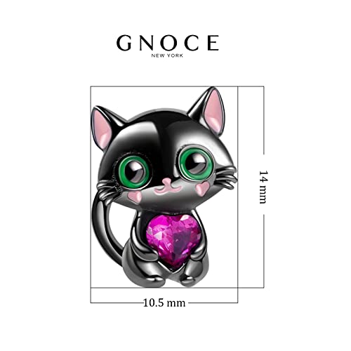 Image of GNOCE Embraces Heart Gemstone Bead Charms 925 Sterling Silver Wolf Fox Bear Husky Hedgehog Astronaut Chihuahua Dinosaur Rabbit Koala Axolotl Angel Tiger Dog Unicorn Cat Jewelry Gift for Women
