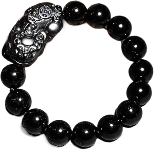 Obsidienne noire et œil de tigre 18 mm, l'amulette de prestige Piyao