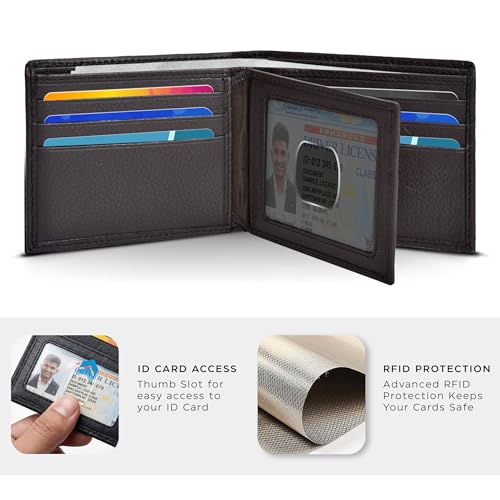 Image of Oak Leathers Leather Wallet for Men - RFID Bifold Wallets with 9 Credit Cards 1 ID Window Slim Minimalist Front Pocket Gift For Men