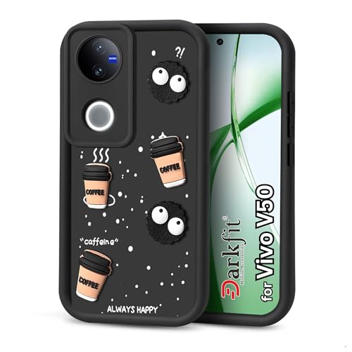 Image of DARKFIT Back Case Cover Compatible with Vivo V50 5G | Cute Fun Cartoon Ball 3D Coffee Silicone Case | Body Protection | Camera Protection | Shock Proof | for Vivo V50 5G | Color Black | Pack of 1