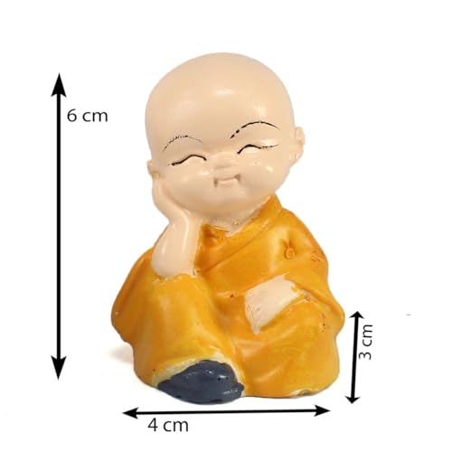 Image of Monks Statues for Living Room Monks Smiling Buddha Polyresin Statues Showpiece Gifts for Diwali Parties Ideal for Wall Shelf Car Dashboard Decoration (Buddha)