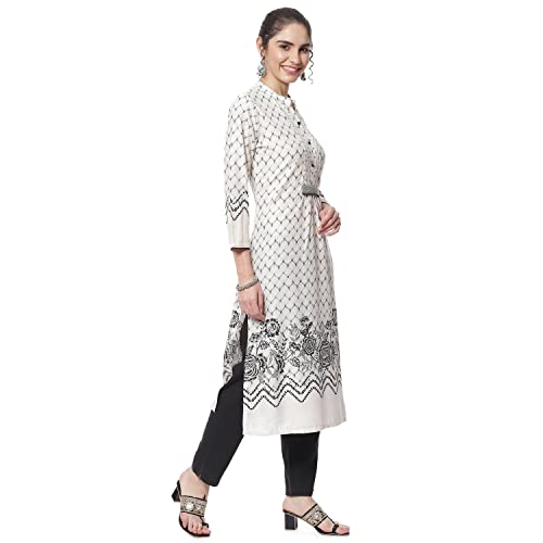 Image of Rangriti Off White Liva Straight Kurta for Women