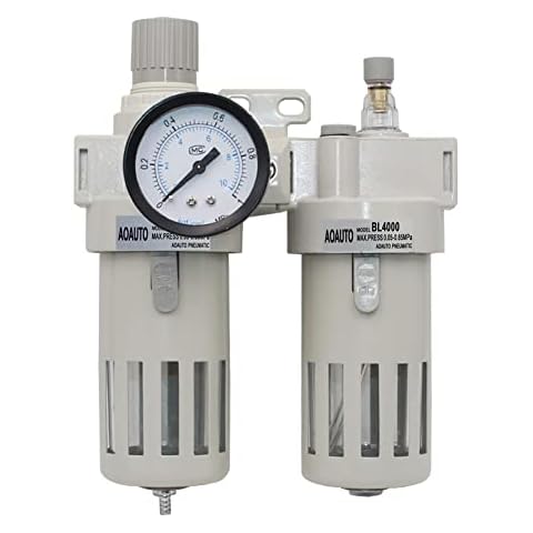 1/2" Air Compressed Filter Regulator Lubricator Combo(0-145PSI),Air Dryer for Compressor Water Moisture Trap Oil Separator Lubricator Tool with Gauge(Manual Drainage) Cover