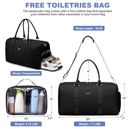 Image of Women Weekender Travel Duffle Bag: Travel Duffel Overnight Bags with Shoe Compartment Large Carry on Tote with Toiletry Bag Weekend Traveling Yoga Gym Hospital Bag for Women with Wet Pocket Black