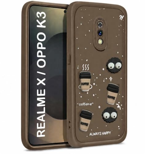 Image of Bintage Back Cover Compatible for Realme X (4G) | Cute 3D Taddy Ball Bear Milk Cake Coffee Silicon Case Full Body & Camera Protection - Brown