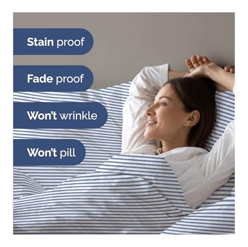 Image of Duvet Cover King Size Set - Extra Soft King Duvet Cover 104 inch x 90 inch with 2 Pillow Shams for Women, Men, Kids & Teens - Hotel Luxury w / Zipper Closures & Ties - Comfy, Cozy & Breathable (Blue Stripes)