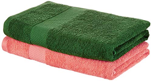 Image of Amazon Brand - Solimo 100% Cotton 6 Piece Towel Set, 500 GSM (Iris Blue and Spanish Red) Cotton 2 Piece Bath Towel Set, 380 GSM (Coral Pink, Mint Green)