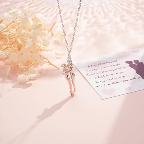 ReBest 925 Sterling Silver Hug Couple Necklace for Women Men Couples Jewelry Rose Gold — view 3