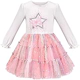 Girls Dress White Glitter Star Butterfly Multicolor Sequin Long Sleeve Size 7