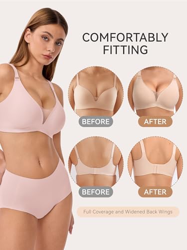 Image of LUCKMEEY Mesh Bras for Women No Underwire Wireless Bras Seamless Push Up Full Coverage Bras Comfortable Bra Everyday Bra