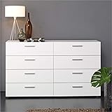 Atlin Designs Modern 8 Drawer Double Dresser with Metal Handles in White