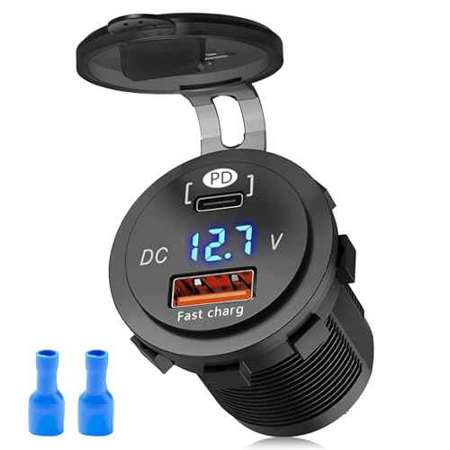 70W Caricatore Auto USB C e USB A, Caricabatterie Rapido PD+QC3.0 da 12 V/24 V Con Display LED per Auto/Moto/Barca, può Caricare Telefoni Cellulari/Tablet/Fotocamere Digitali