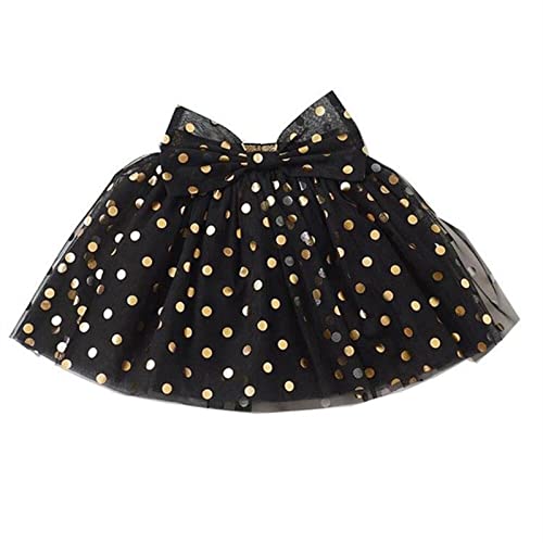 RNTOP Baby Girls Layered Bow Tutu Tulle Skirt Little Girls Polka Dots Sequins Tutu Skirts Toddler Casual (Black, 2-3 Years)