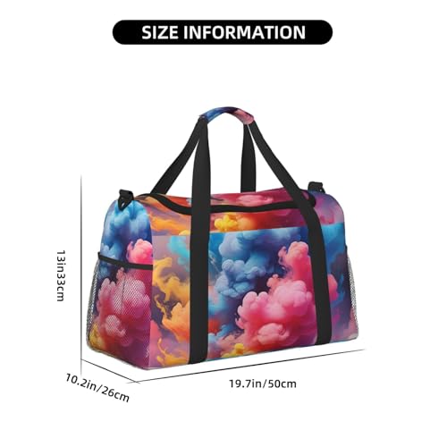 Colorful Smoke Print Travel Duffle Bag - Foldable Personal Item Travel Bag for Women & Men,Carry-On Convertible Crossbody Tote Bags with Adjustable Shoulder Strap & Pockets 13x10.2x19.7 in4