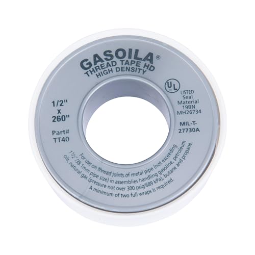 Image of Gasoila PTFE Thread Seal Tape - Professional-Grade, 1 /2 Inch x 260 Inch, High-Density Thread Tape for Plumbing, HVAC, Gas Lines, Water Pipes, and Air Compressors - Leak-Proof Seal, Non-Toxic