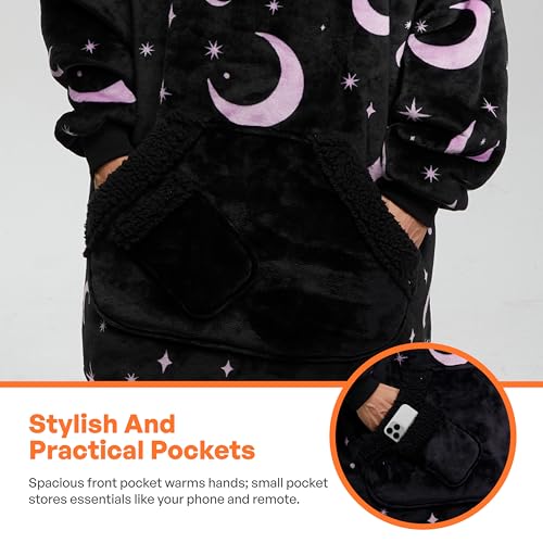 Image of Giggling Getup Wearable Blanket Hoodie for Women and Men Sherpa Fleece Hooded Blanket Sweatshirt Warm Cozy Sherpa Wearable Throw Oversized Hoodie with Giant Pocket & Sleeves for Adult Halloween Cat