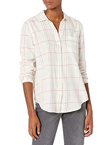Lucky Brand Women's Long Sleeve Button Up Striped One Pocket Shirt, White Multi, M