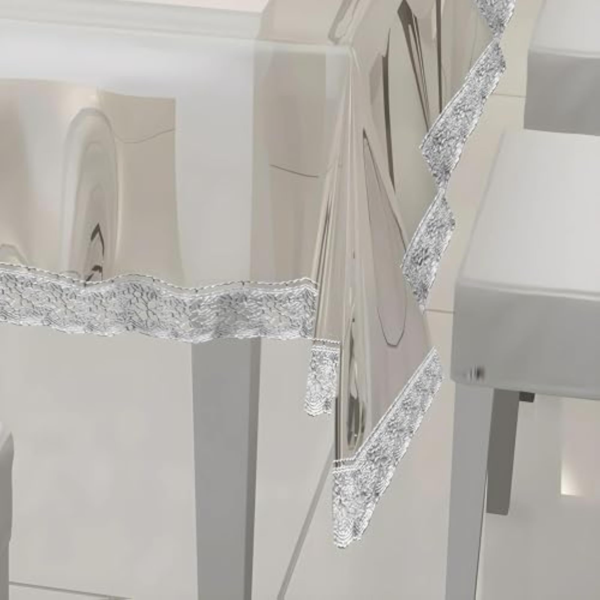 Transparent 4 Seater Dining Table Cover with Lace Border